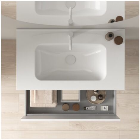 Mobile bagno a terra 80 cm  noce sabbiato con lavabo - Bristol - Noce 80 cm Standard