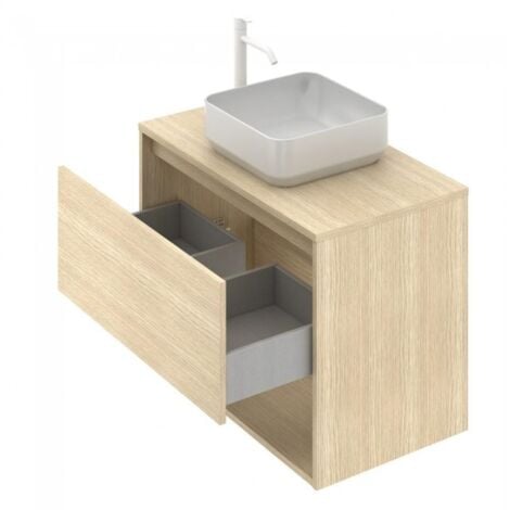 Mobile bagno sospeso con cassetti 80 cm rovere deciso con lavabo