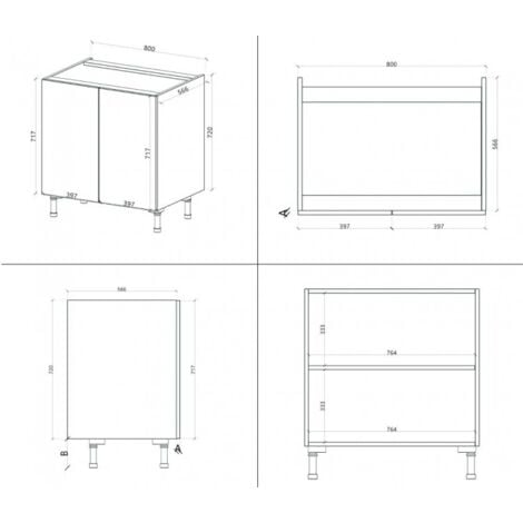 Base cucina 80x60x84 cm in legno bianco opaco con due ante - Massa