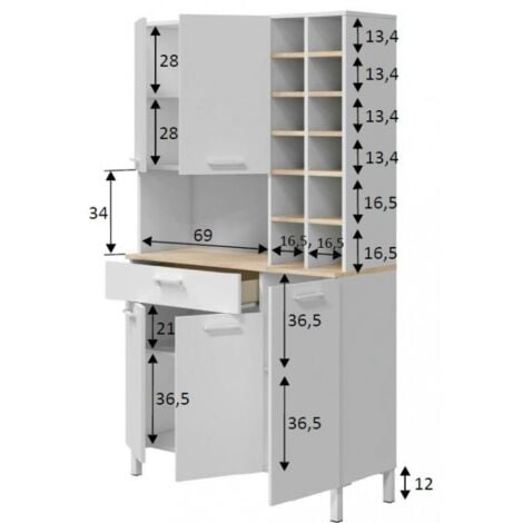 Mori mobile cucina 108x40x186 cm bianco opaco e rovere canadese