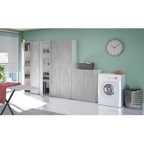 Armadio basso Multiuso 80x92H cm Bianco e Cemento con due ante - Caesaroo