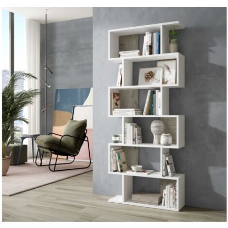 Libreria alta 192 cm Bianco opaco e Rovere con sei ripiani Rovere e Bianco