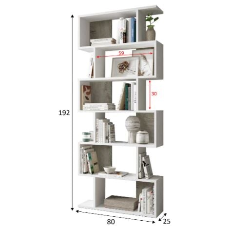 Libreria alta 192 cm Bianco opaco e Rovere con sei ripiani Rovere e Bianco