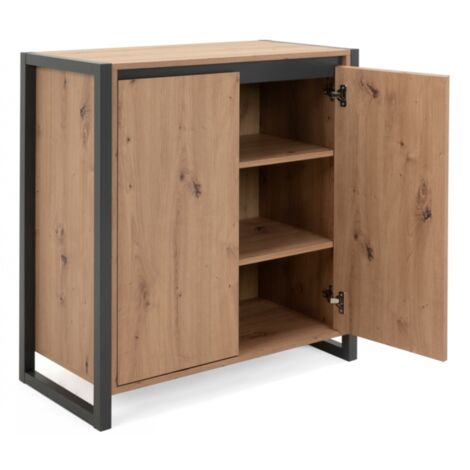 Credenza Lublin 2 Ante In Rovere Artigianale E Grigio Antracite - Larghezza 80 Cm, Design Moderno