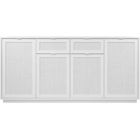 Madia 180x40 cm bianco opaco con quattro ante e due cassetti effetto vimini - Sulmona