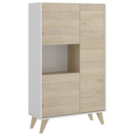 Credenza soggiorno 135 cm bianco opaco e rovere naturale con 3 ante - Corato