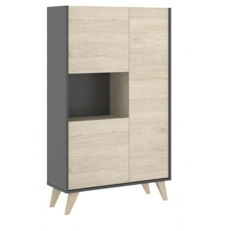 Credenza soggiorno 135 cm grafite e rovere naturale con 3 ante - Corato