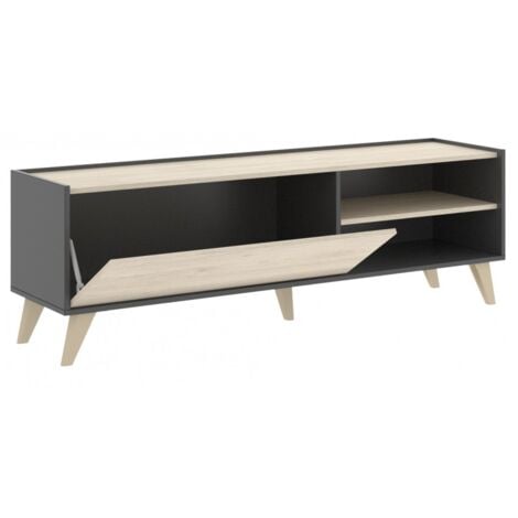Mobile porta tv 155x43x47 cm grafite e rovere naturale con una ribalta e due vani - Ronda