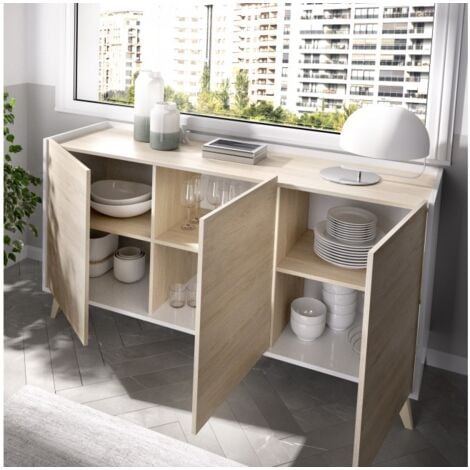 Madia 155 cm  bianco opaco e rovere naturale con tre ante - Corato