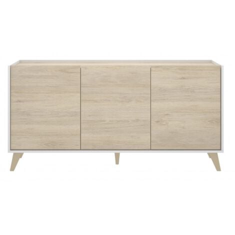 Madia 155 cm  bianco opaco e rovere naturale con tre ante - Corato