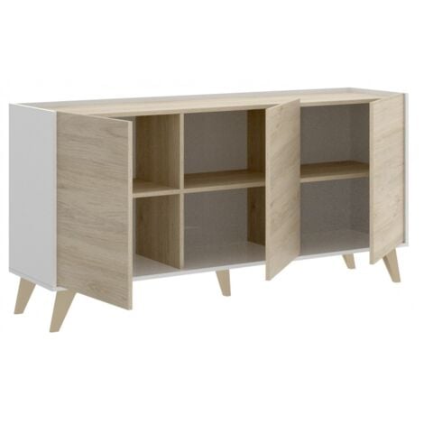 Madia 155 cm  bianco opaco e rovere naturale con tre ante - Corato