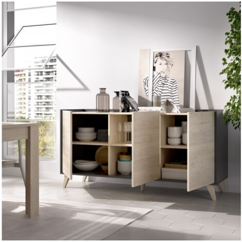 Madia 155 cm grafite e rovere naturale con tre ante - Corato