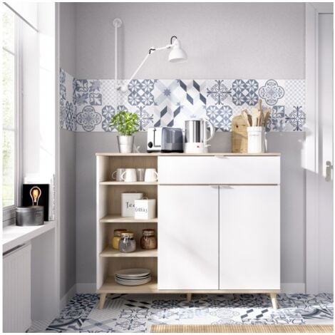 Mobile cucina 120x40x102 cm bianco opaco e rovere naturale con due ante ed un cassetto - Gubbio