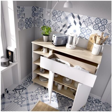 Mobile cucina 120x40x102 cm bianco opaco e rovere naturale con due ante ed un cassetto - Gubbio