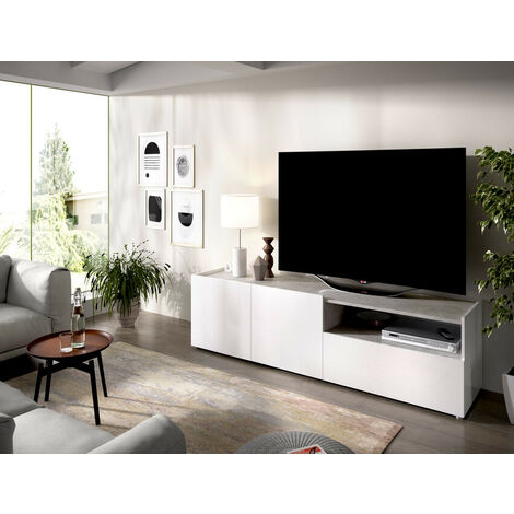 Mobile porta Tv 200 cm Britney Bianco opaco e Cemento con una ribalta e due  ante