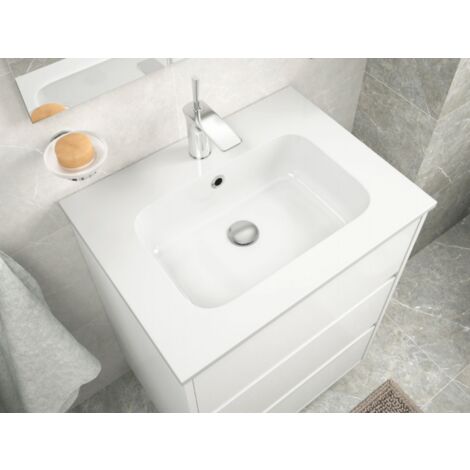 Mobile bagno sospeso 80 cm Noja grigio opaco con lavabo a incasso - Abitare