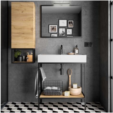 Pensile bagno sospeso rovere e nero - Carena