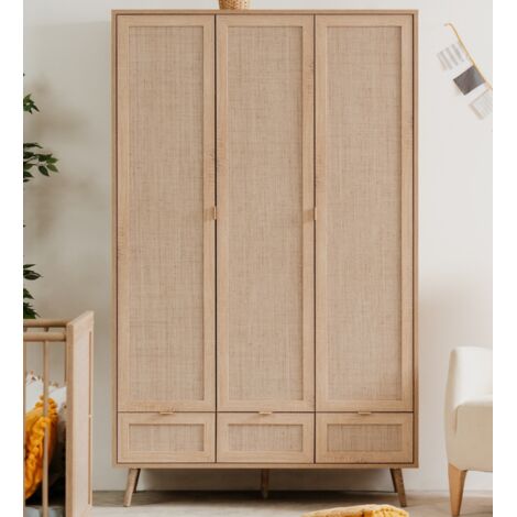 Armadio 120x195h cm con tre ante battenti e tre cassetti rovere chiaro - Agrigento