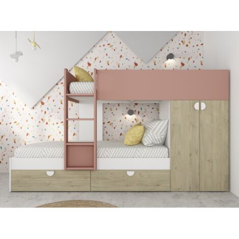 Letto a castello 263,8x107,4 cm rosa antico, rovere e bianco opaco con armadio - Varazze