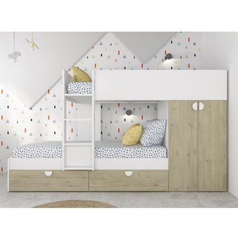 Letto a castello 263,8x107,4 cm bianco opaco e rovere con armadio - Varazze