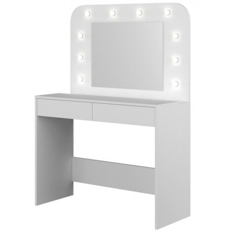 Tavolo da toeletta 100x142H cm Bianco opaco con specchio e luci Led Bianco