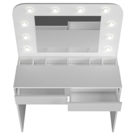 Tavolo da toeletta Elisa bianco lucido con sgabello e illuminazione a LED  Vicco
