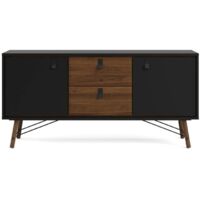 Madia soggiorno nero opaco e noce con due ante e due cassetti 150 x 40 cm - Longarone