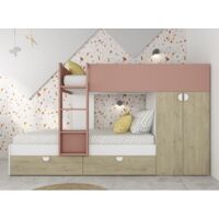 Letto a castello 263,8x107,4 cm rosa antico, rovere e bianco opaco con armadio - Varazze