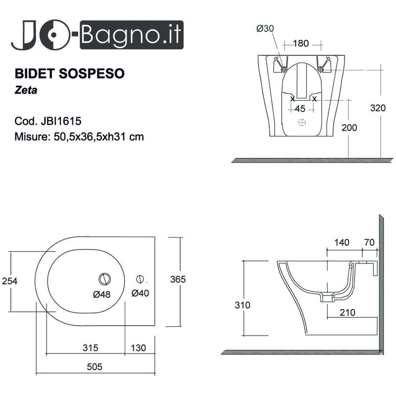 Sanitari Bagno a Terra Filomuro 50x36 Zeta in Ceramica 