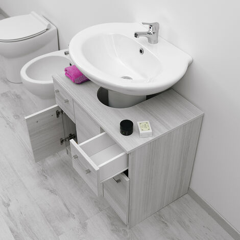 Mobile Copricolonna Bagno Universale 70 X 46 con ante e cassetti BIANCO LUCIDO