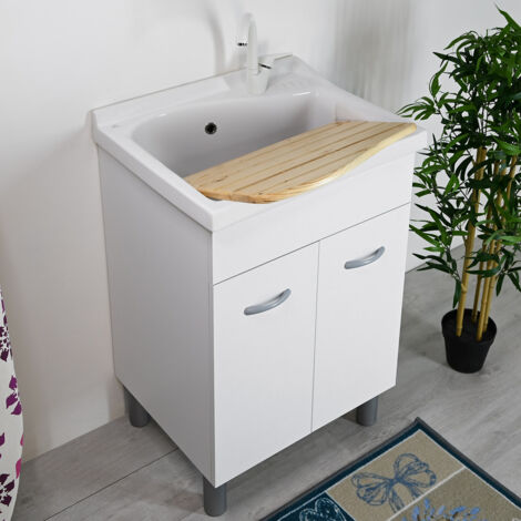 Lavatoio ceramica 61x60 LAGO Ideal Standard con mobile bianco e Asse di Lavaggio