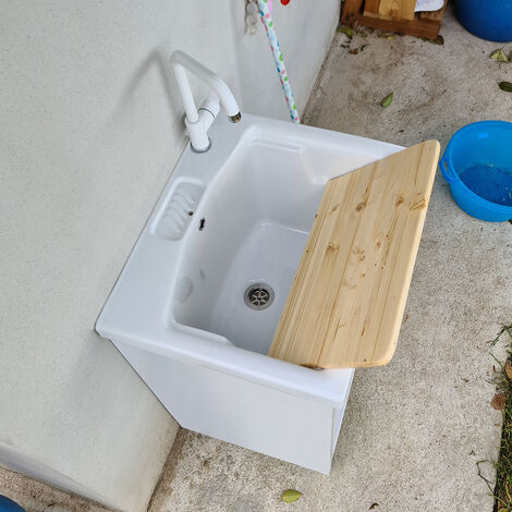 Mobile lavatoio ceramica da esterno 60x50 con tavola in legno