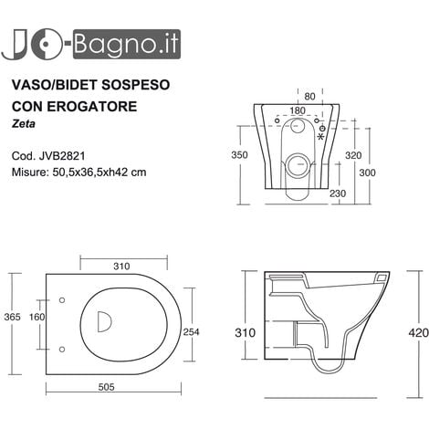 Wc Bidet Combinato Sospeso Multifunzione ZETA 50x35xh42 