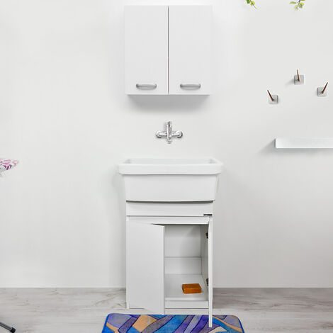 Pilozzo Lavatoio in ceramica 60x45 MEXICO con Mobile, Sifoneria e Pensile 58x58