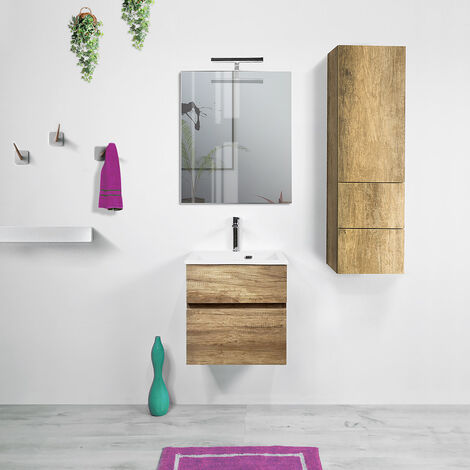 Mobile Bagno 50x40 sospeso con cassetto KLARA Profondita 40 con Specchio 62xH70 e Lampada a Led (1/5)