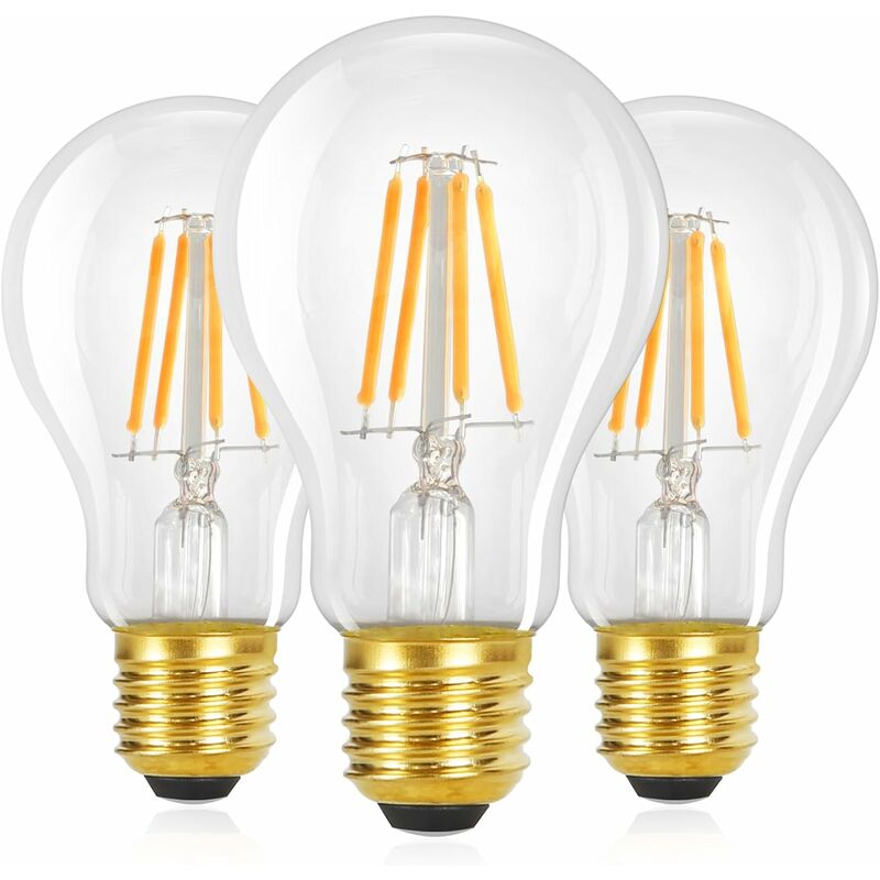 ZMH Ampoule LED E27: Lot de 3 Ampoules Vintage Edison A60 4W 2700K, Lumière  Chaude, Filament Rétro, Ampoule à Économie d'Énergie pour Maison, Café, Bar  - Non Dimmable