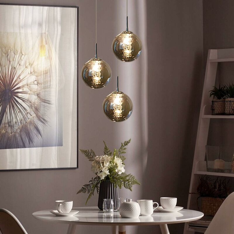 ZMH plafonnier salon lustre moderne - lampe de chambre avec 4 lumières G9 -  lustre avec boule de verre en ambre - design style lampe de salle à manger  lampe de table à manger-ambre