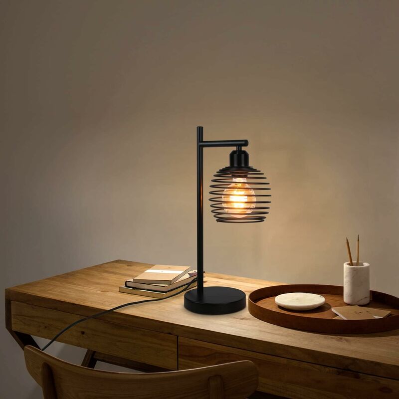 rétro ZMH Lampe de table noire avec un interrupteur de chevet vintage au design industriel à1 ampoule culot : E27 50 cm en métal et bois ampoule non incluse 