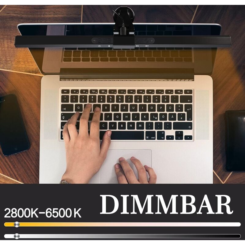ZMH Lampe LED pour écran d'ordinateur – E-Reading USB Lampe de bureau – Intensité tactile en continu avec 3 couleurs de lumière en blanc chaud neutre blanc froid lampe de travail 4