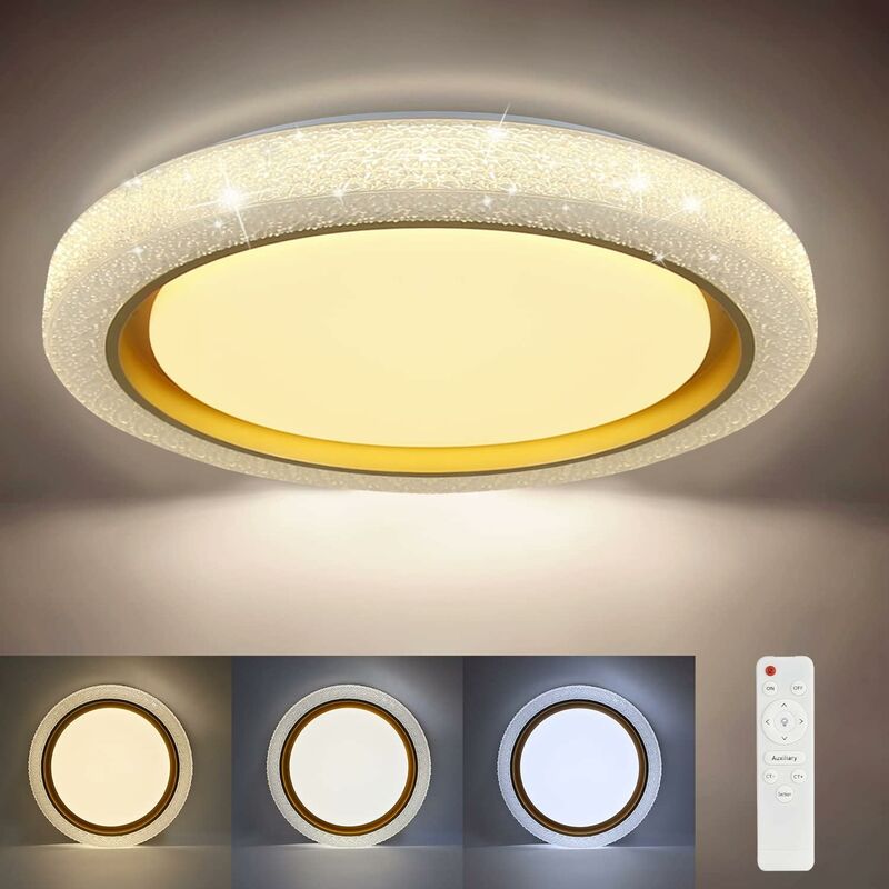 ZMH Plafonnier LED Salon - Dimmable Noir Moderne Lampe de Salon  Télécommande Ronde Design 42W Lampe de