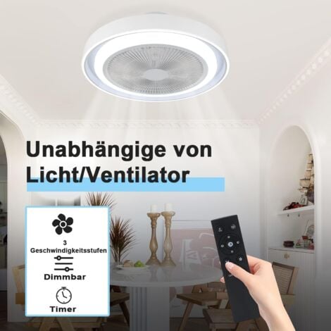 ZMH Ventilateur de plafond avec éclairage et télécommande - Plafonnier LED dimmable avec lampe de ventilateur Plafonnier moderne silencieux Bleu 5 ailes Lumière pour chambre Salon Salle à manger