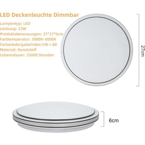 ZMH Plafonnier LED Chambre à coucher - 23W Lampe de chambre à coucher Dimmable avec télécommande Ø27cm Lampe de couloir Ciel étoilé Rond Plafonnier Lampe de cuisine Moderne pour salon couloir cuisine