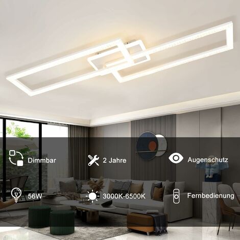 ZMH LED Plafonnier Salon Plafonnier à intensité variable - 56W Lampe de salon Moderne Cristal Lampe de chambre à coucher avec télécommande Lampe de cuisine Chambre à coucher Plafonnier pour cuisine Bu