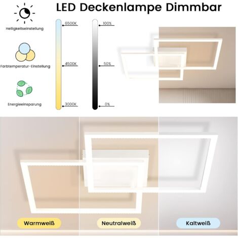 ZMH Plafonnier LED Variable Lampe de salon - Plafonnier de salon Design moderne Lampe de chambre avec télécommande 52W Lampe de cuisine Plafonnier en cristal pour chambre à coucher Salle à manger Blan