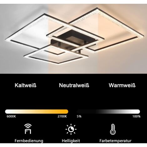ZMH LED plafonnier salon plafonnier: lampe de salon noir 75CM dimmable lampe de chambre à coucher en cristal moderne design lampe d'intérieur avec télécommande pour chambre