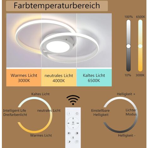 ZMH Plafonnier LED Cercles - 48W Lampe de salon blanc Design moderne Dimmable avec télécommande Lampe de chambre à coucher Plafonnier cuisine pour chambre à coucher cuisine couloir