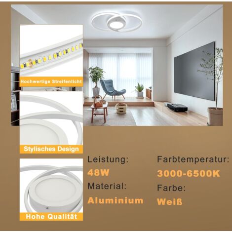 ZMH Plafonnier LED Cercles - 48W Lampe de salon blanc Design moderne Dimmable avec télécommande Lampe de chambre à coucher Plafonnier cuisine pour chambre à coucher cuisine couloir