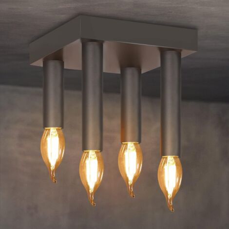 ZMH Plafonnier Gris Vintage Lampe de Plafond, 4 flammes E14 Lampe de salon métal pour chambre cuisine salle à manger couloir bar - sans Ampoule (1/5)