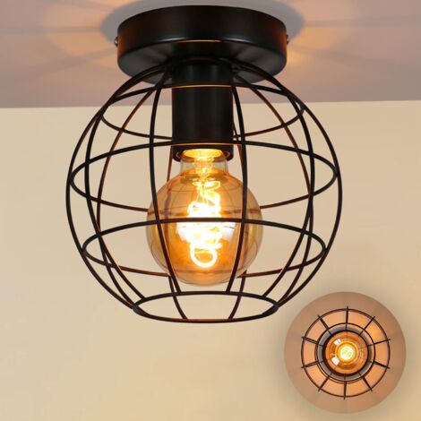 ZMH Plafonnier E27 vintage, Ronde Noir Rétro Culot Lampe de Plafond industrielle En métal pour salon couloir cuisine, chambre- Sans ampoules (1/5)
