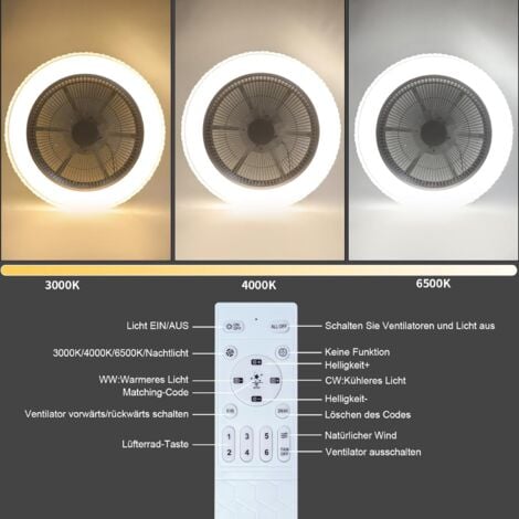 ZMH Ventilateur de plafond avec éclairage silencieux, Moderne 48.5CM LED dimmable, minuterie et télécommande, ventilateur pour salon, chambre à coucher, salle à manger